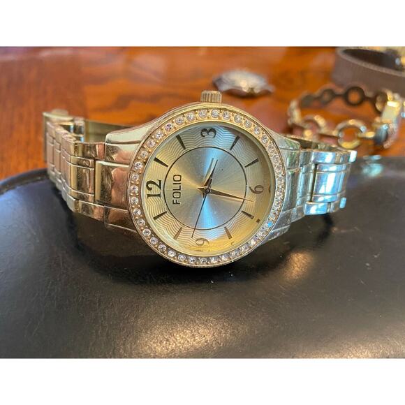 Women's Folio Watch, Light Gold Tone with Crystal Accents - Picture 2 of 4
